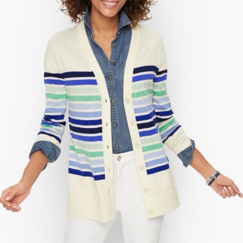 Talbots Plus Cardigan Sweater Women’s 1x Petite Coastal Nautical Old Money